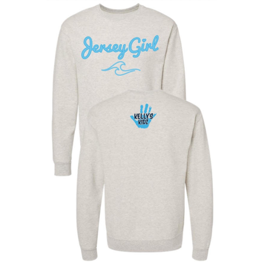 Kelly's Kidz Jersey Girl Crew Neck - Adult Unisex - Oatmeal/Blue